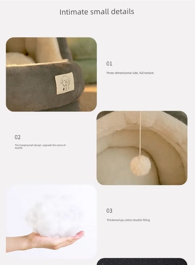 منزل قطط أربع فصول - عش فاخر للقطط مع وسادة قابلة للإزالة والغسيل، كهف قطط شبه مغلق، تصميم شتوي دافئ، شكل أذن قط لطيف، منزل متين للكلاب والقطط - Image 5